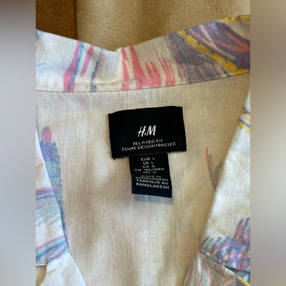 H&M pastel neon linen Hawaiian shirt men’s large - Picture 3 of 3